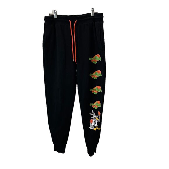 Space Jam 25th Anniversary Logo Graphic Black Sweatpants Joggers Juniors Size L - Picture 1 of 7